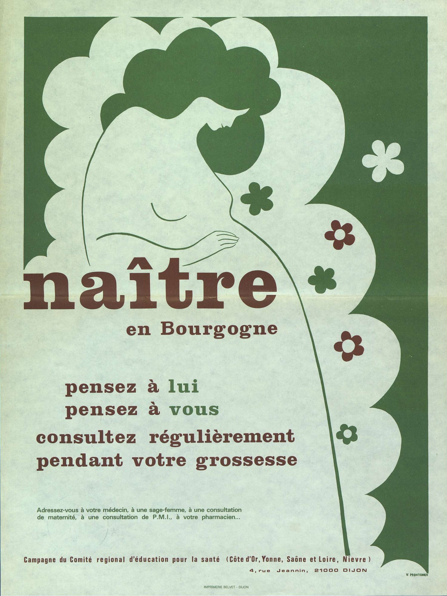 Affiche et tract diffusés dans la région Bourgogne à l'attention des femmes enceintes (1536 W 143, 1982)