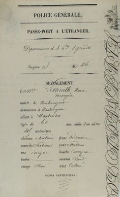 Fiche de Marie Lavenelle, habitante de Maubourguet et souhaitant se rendre à Montevideo (1870) - ADHP 4 M 296