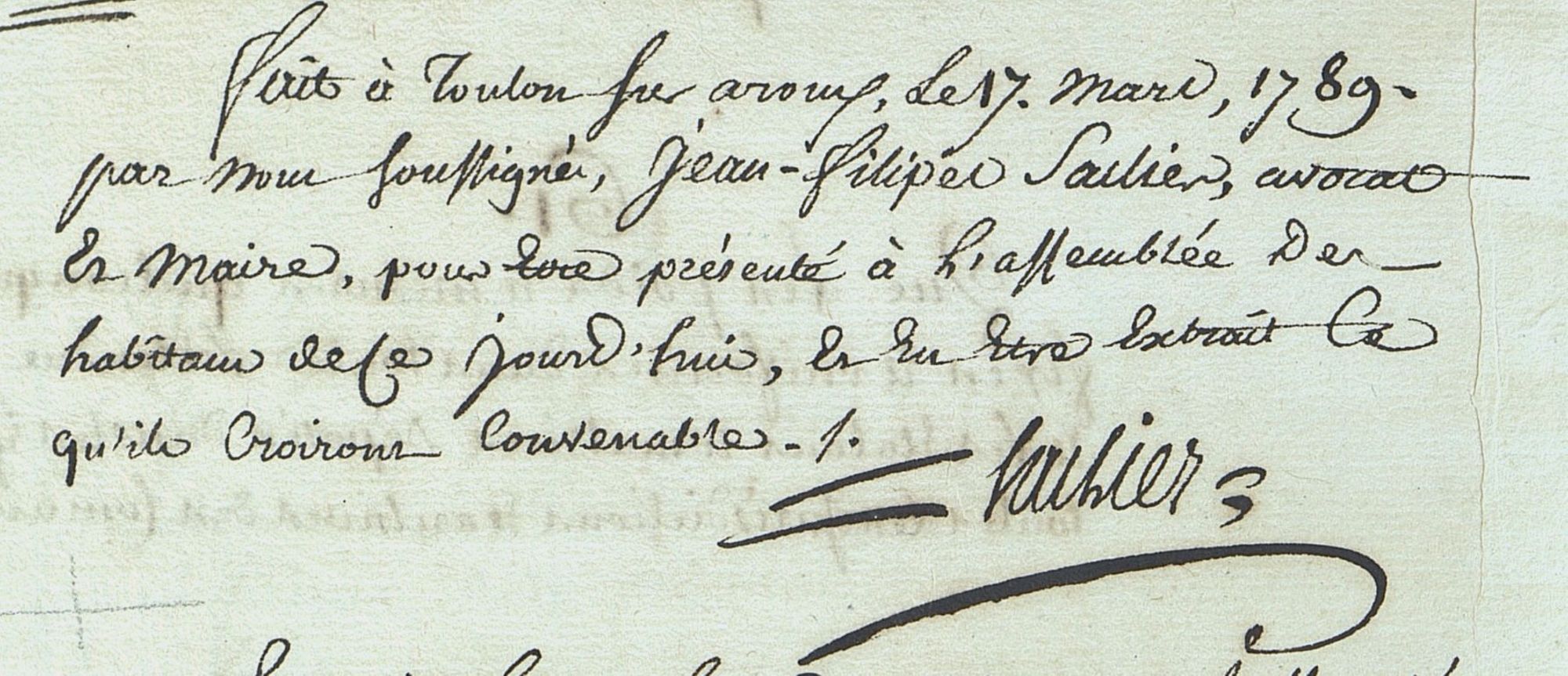 Signature de Jean-Philippe Saclier, cahier de doléances de Toulon-sur-Arroux - 2 L 377 (AD 71)