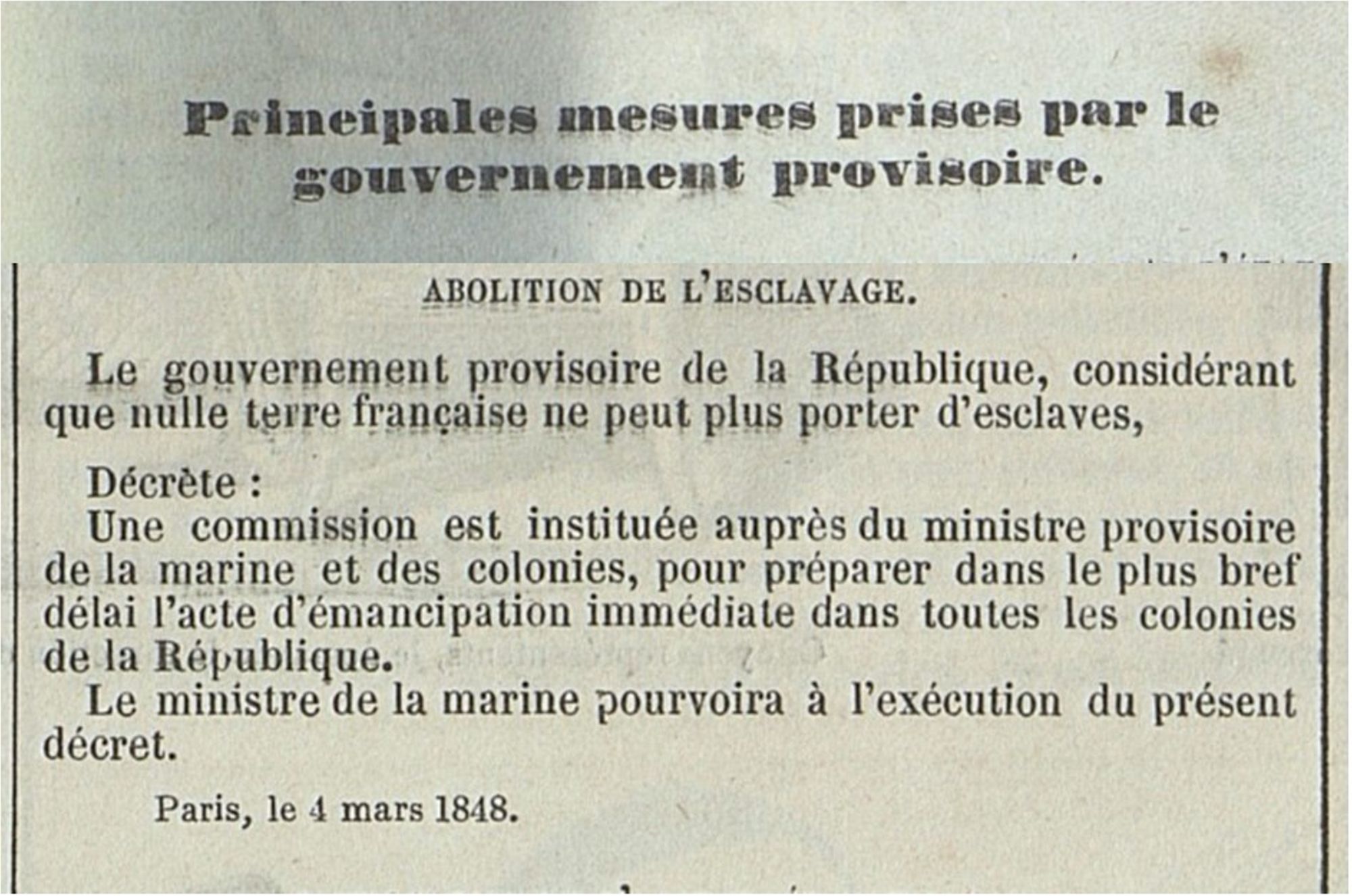 Extraits du journal L'Illustration du 11 mars 1848 annonçant l'abolition de l'esclavage dans les colonies françaises - PR 56/5 (AD 71)