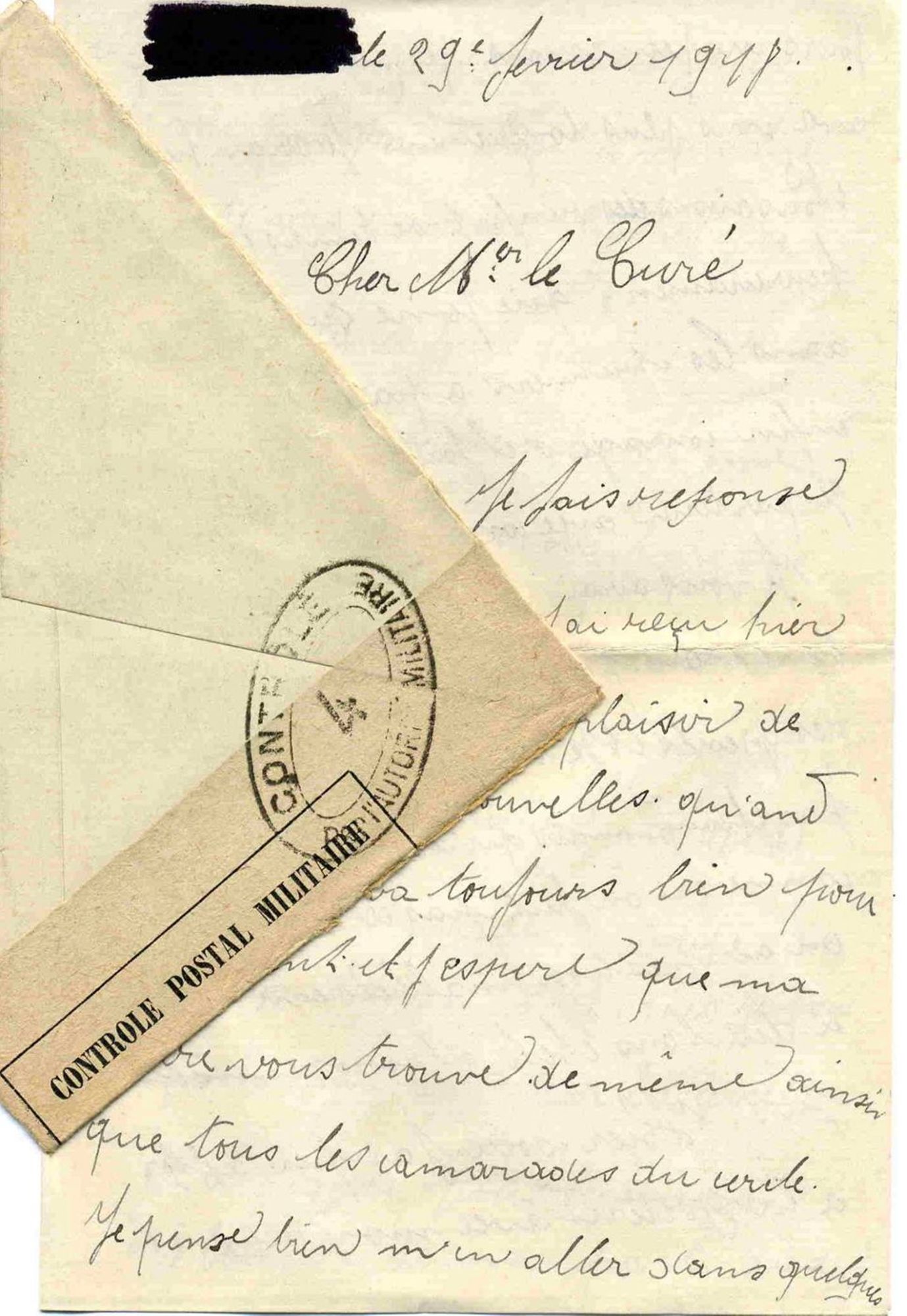 Lettre de Jacquet au curé d'Iguerande, 29 février 1918 (13J)