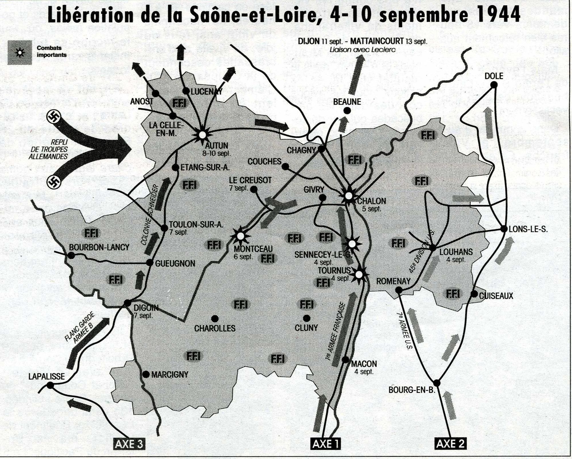 Carte de la Libération de la Saône-et-Loire