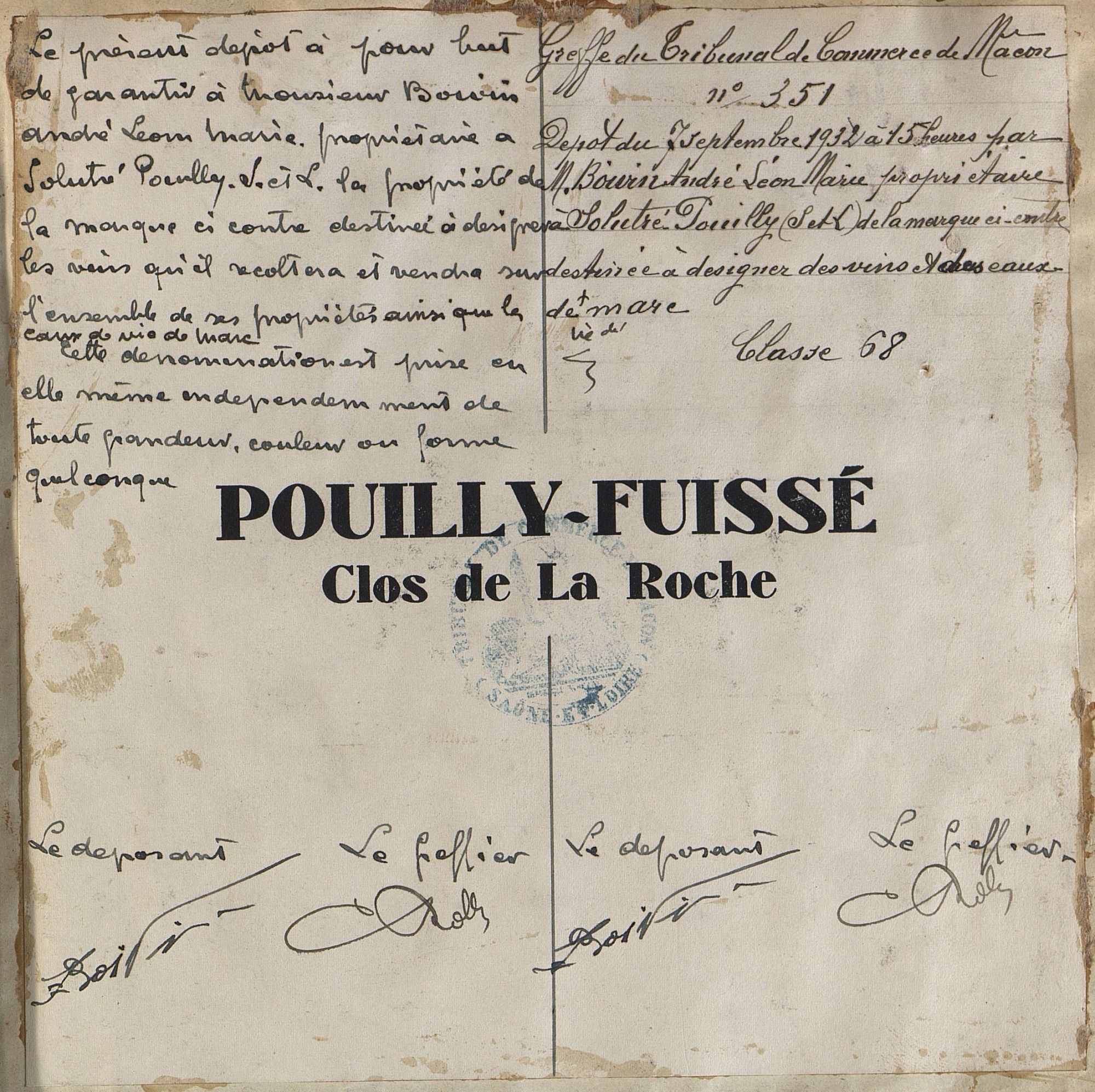 6 U 1316 - Marque déposée au tribunal de commerce de Mâcon