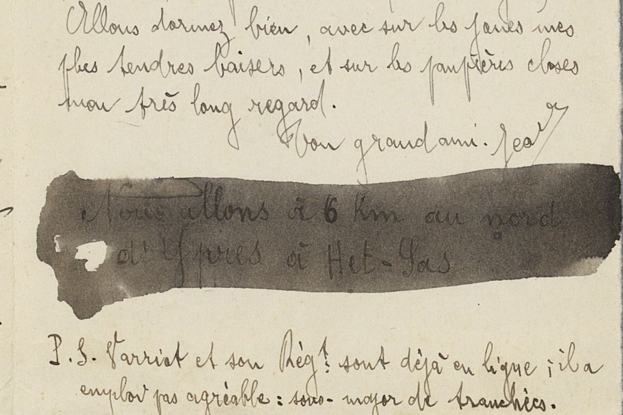 Lettre du 25 février 1916 avec zone encrée