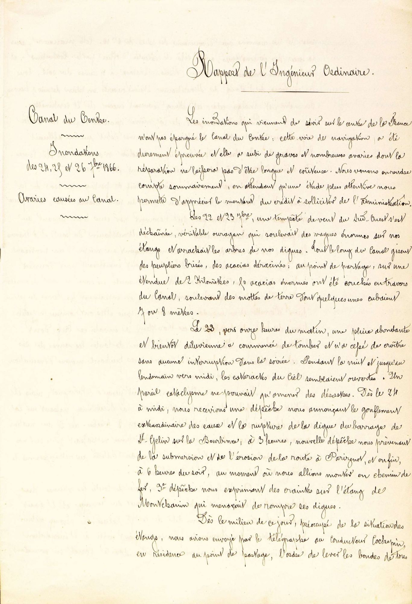 Rapport sur les inondations de la Loire de septembre 1866, page 1 (3 S CDC 17)