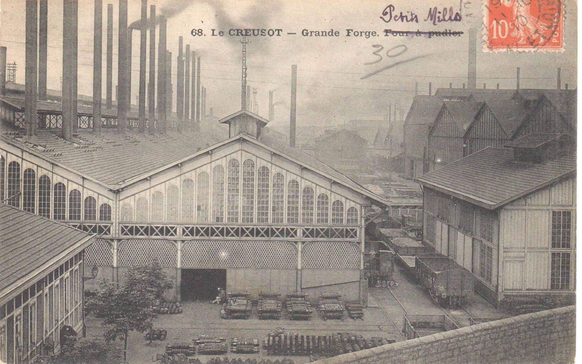Le Creusot. Grande Forge et Petits Mills. Carte postale mise en circulation le 11 octobre 1910. Collection privée.