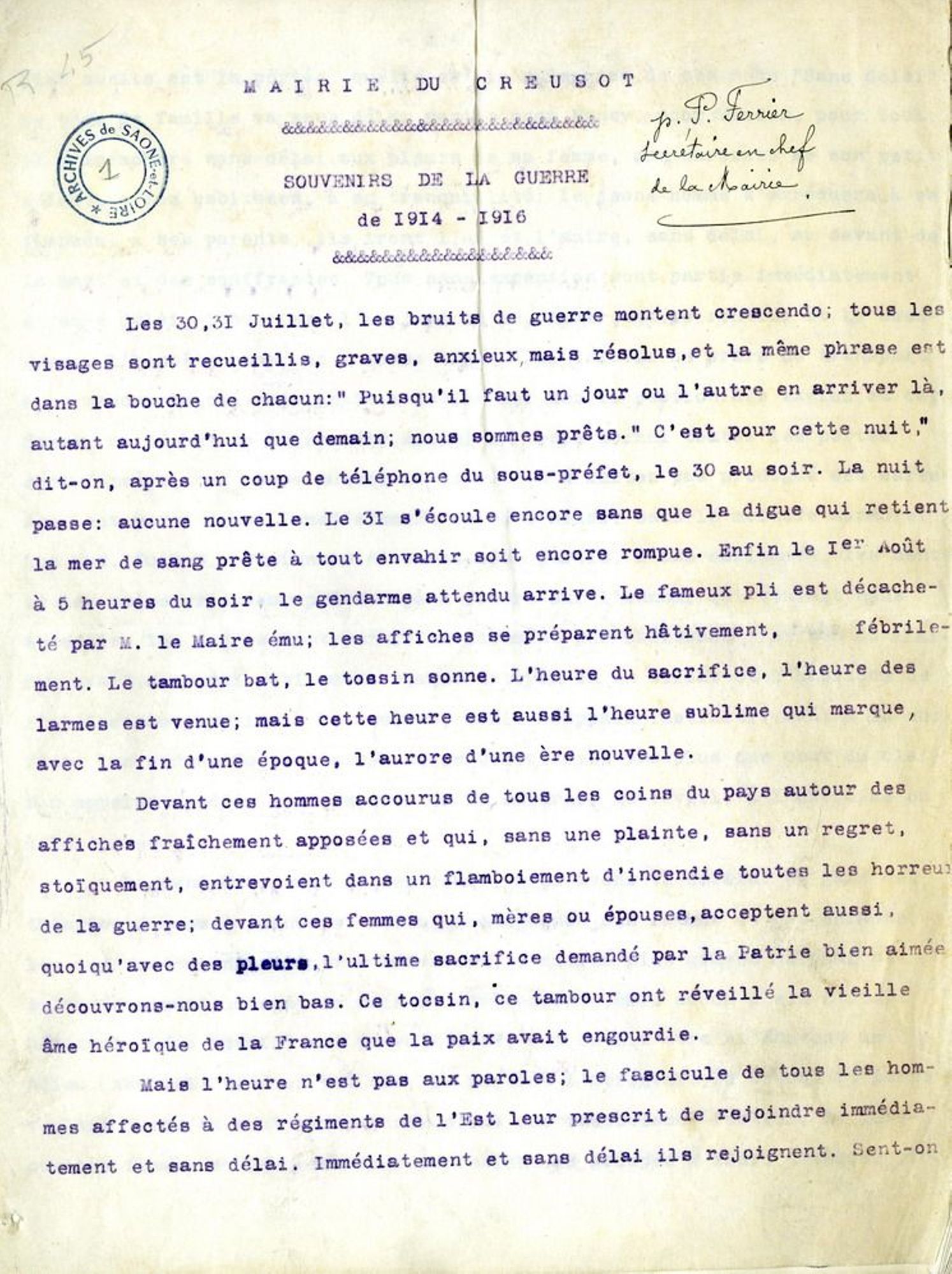 Une chronique du secrétaire de mairie, Pierre Ferrier