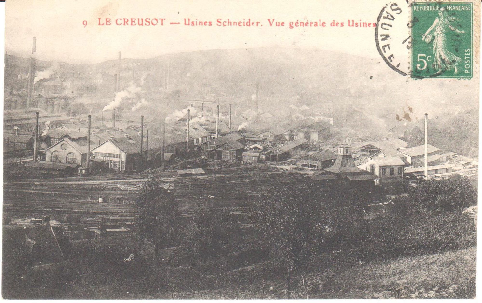 Le Creusot, usines Schneider, vue générale des usines. Carte postale mise en circulation le 30 décembre 1915. Collection privée.