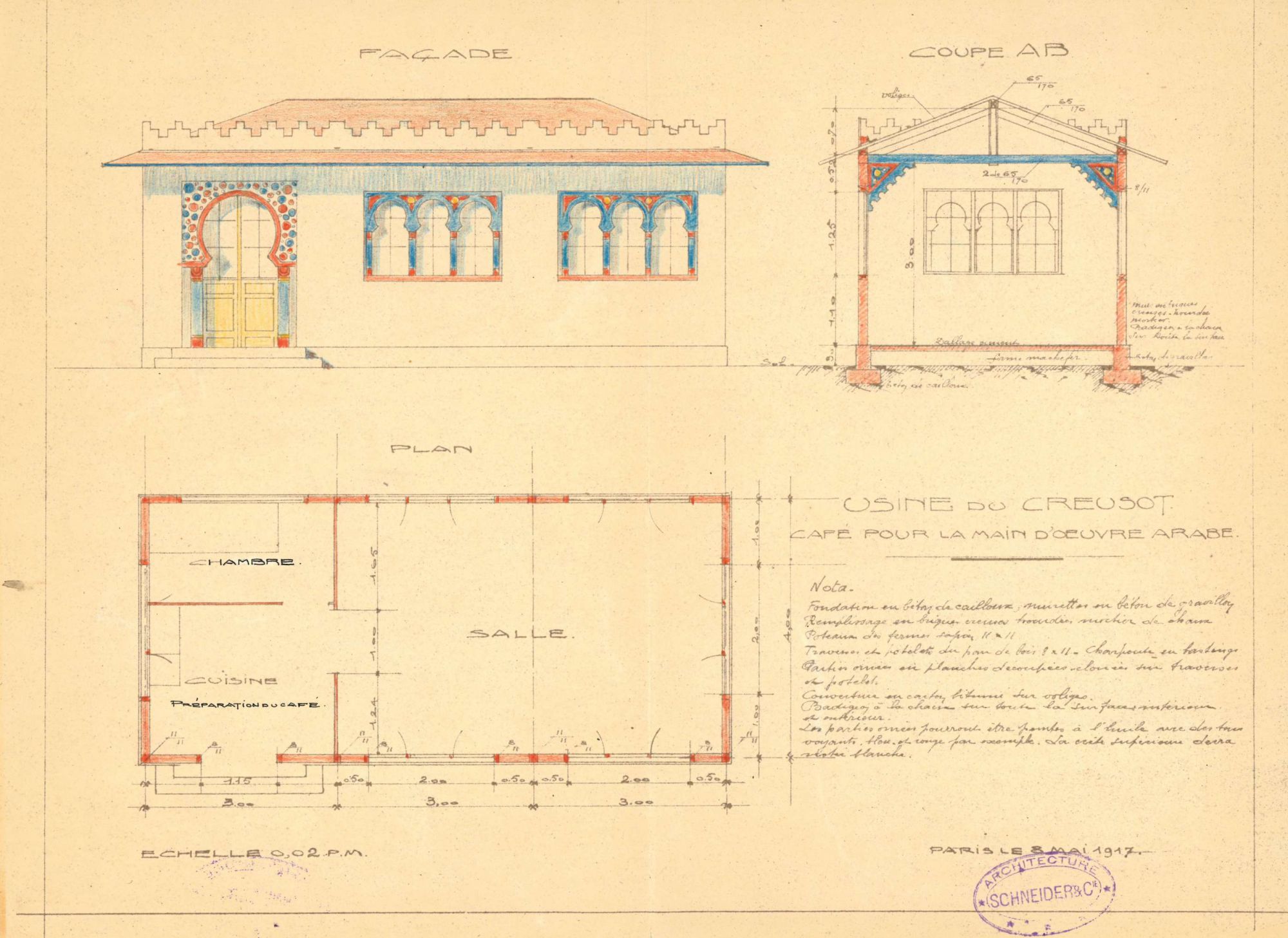 Le Café maure au Creusot, « Cantonnement rue de la gare pour 400 ouvriers étrangers », 8 mai 1917. Collection AFB, SS0088-06  