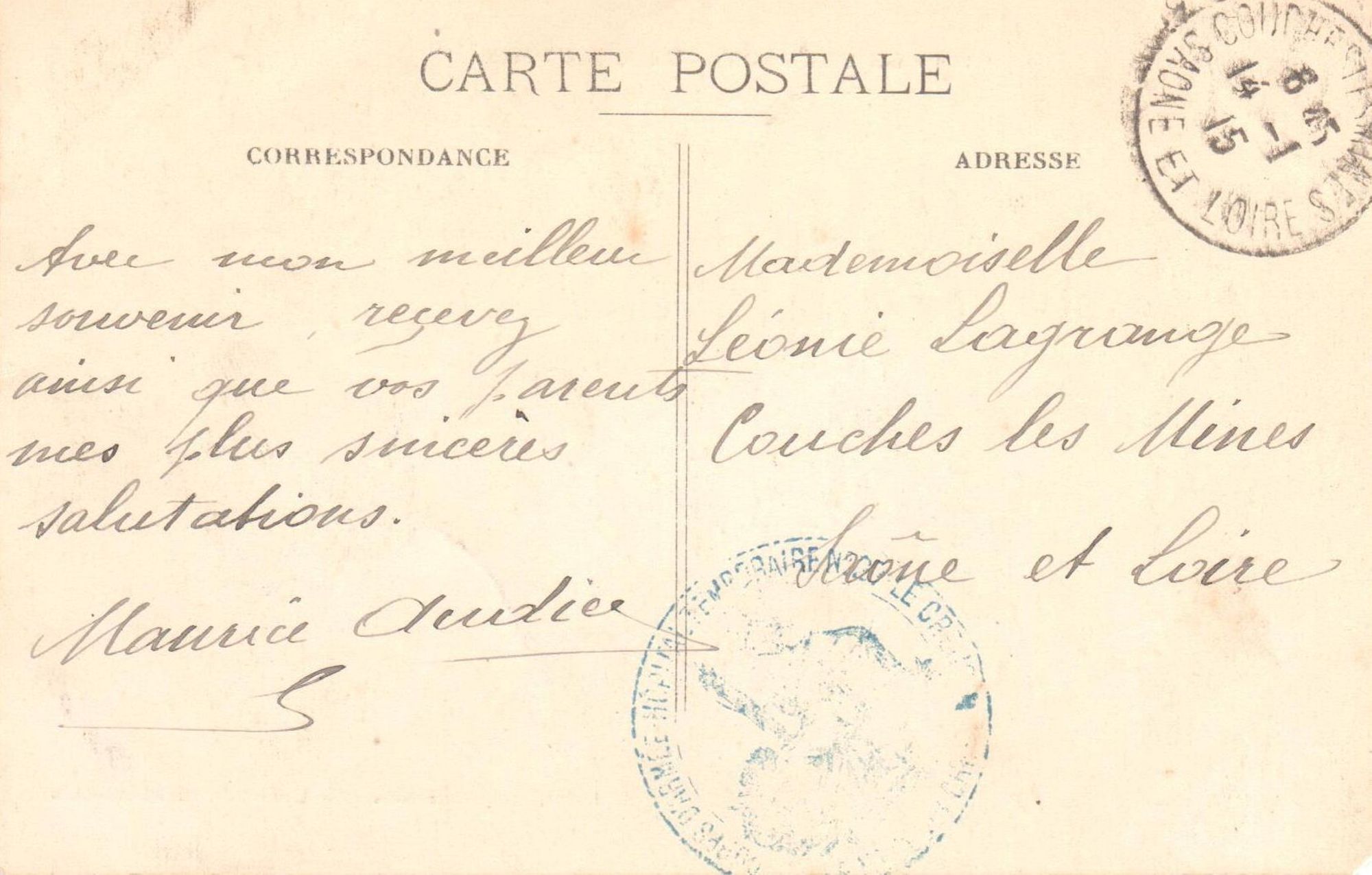 Correspondance envoyée depuis un hôpital du Creusot. Collection privée.