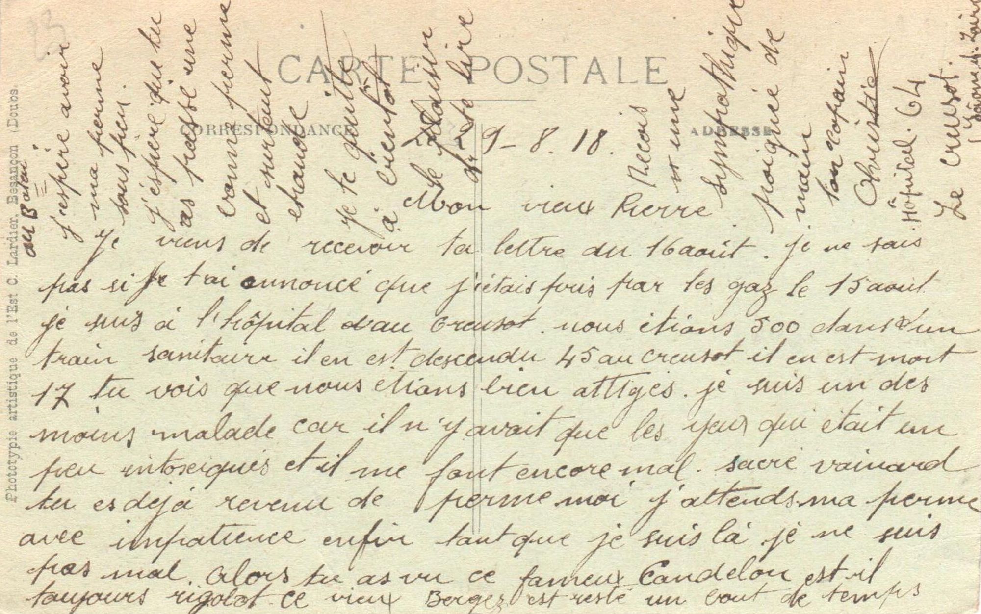 Correspondance envoyée depuis un hôpital du Creusot. Collection privée.