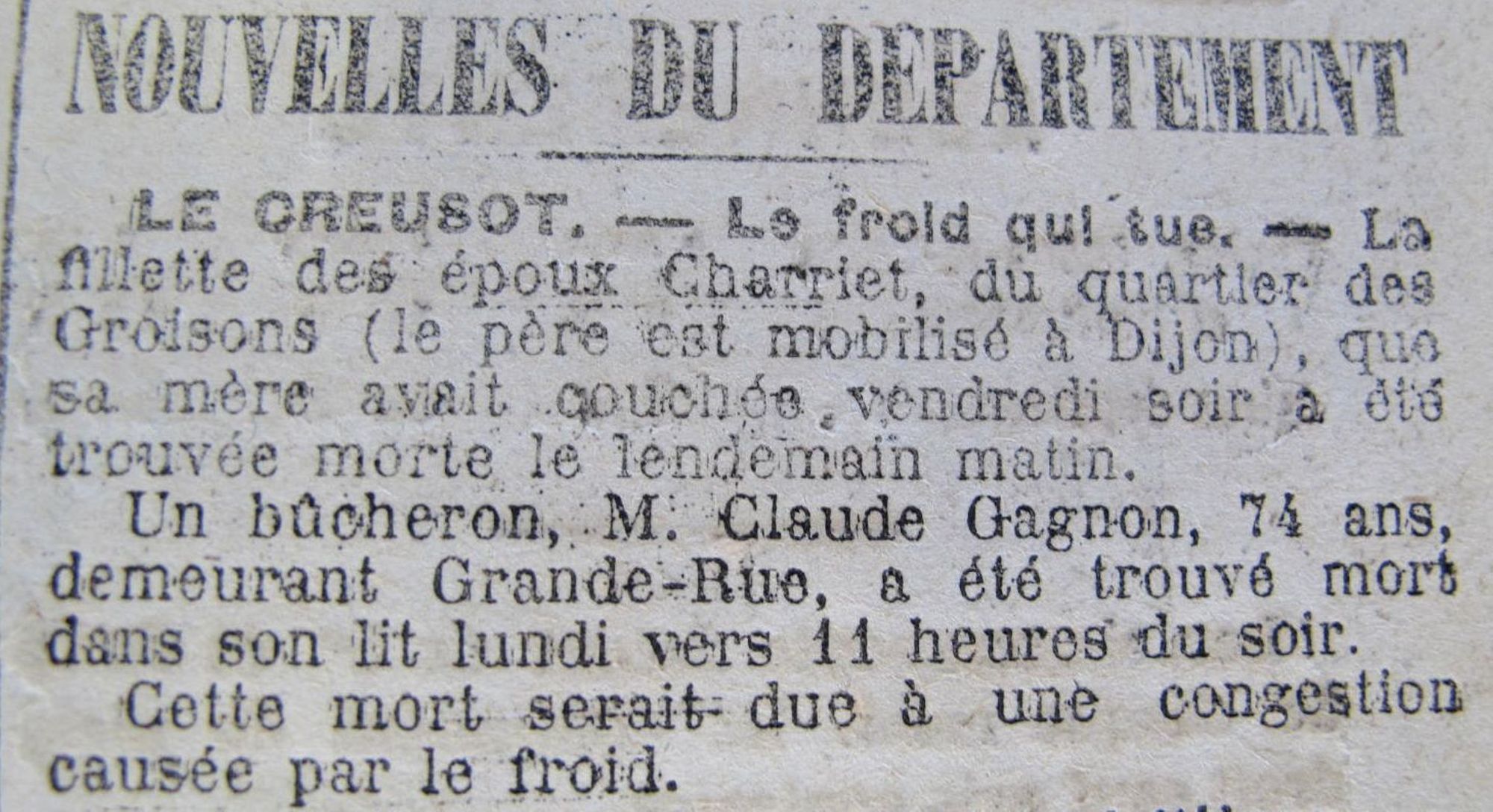 Le Progrès de Saône-et-Loire, 12 février 1917. ADSL PR 97/80