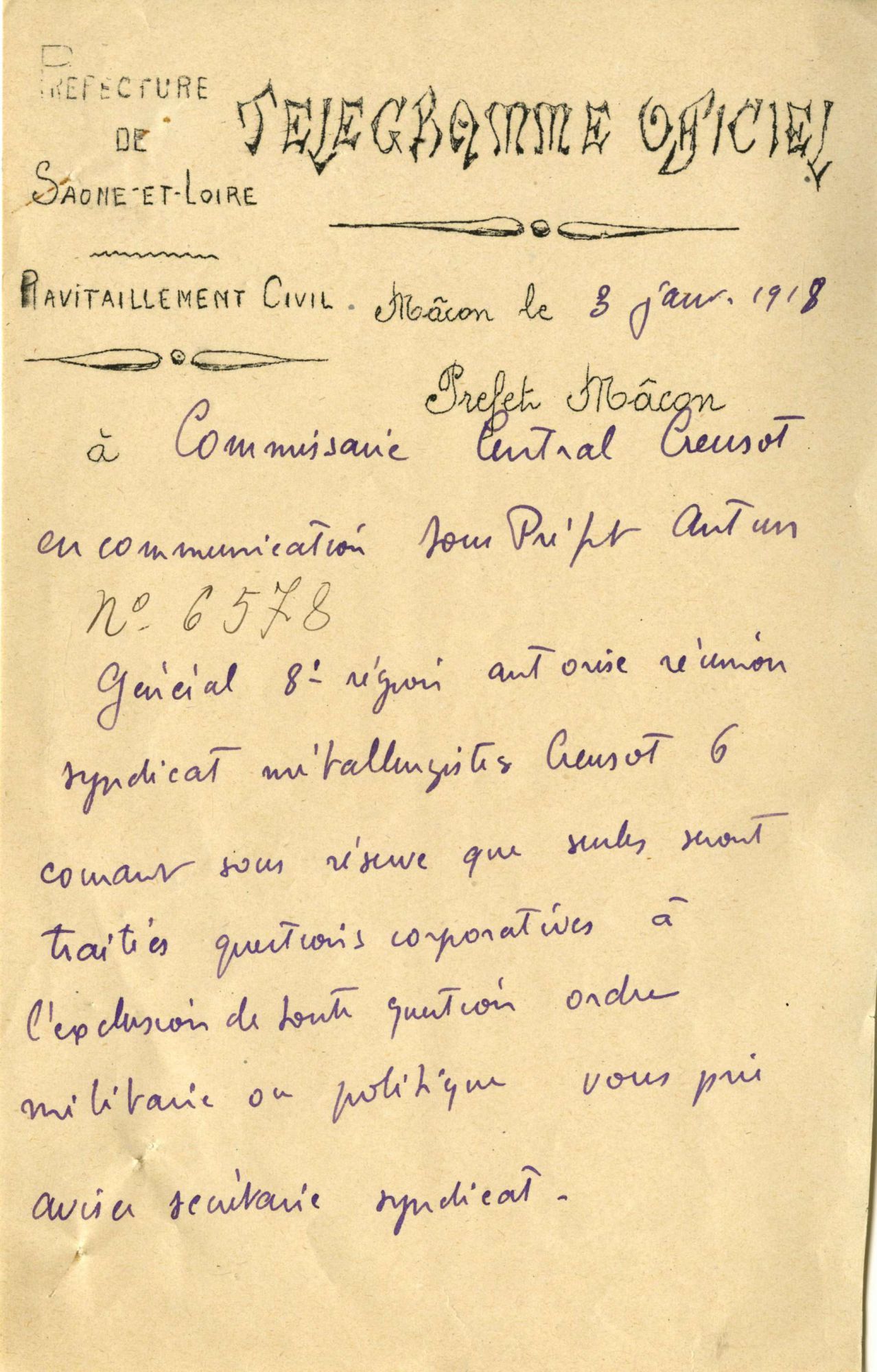 3 janvier 1918. ADSL M 3311