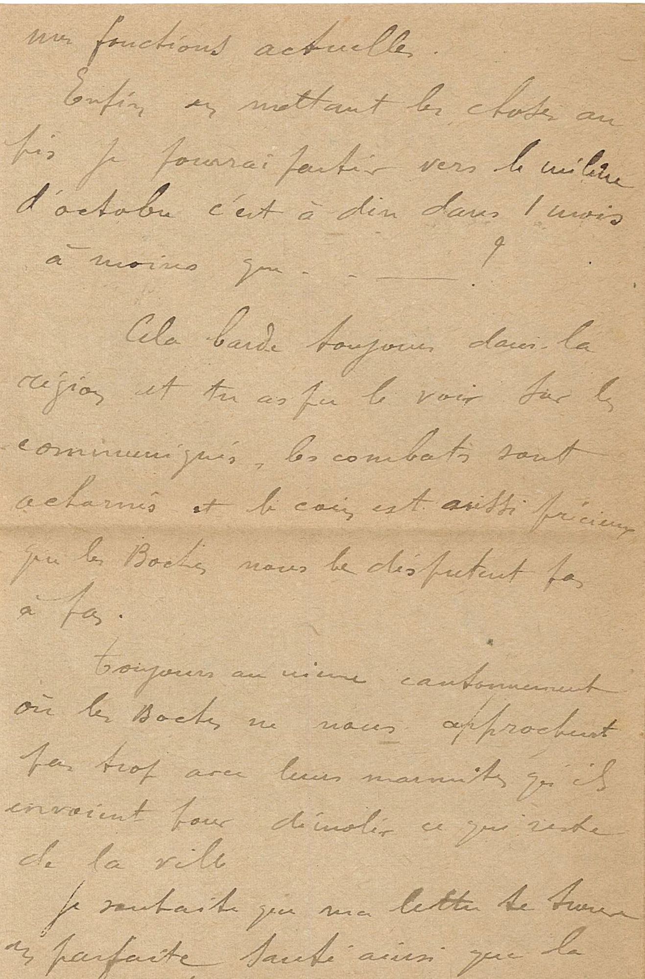 Lettre de Jean Jusot à son épouse Jeanne, 15 septembre 1918, page 4/4. CUCM, dépôt Famille Jusot