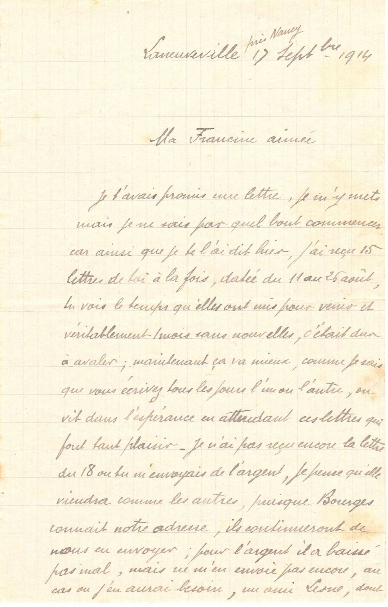 Louis à Francine, 17 septembre 1914. Collection Rochette